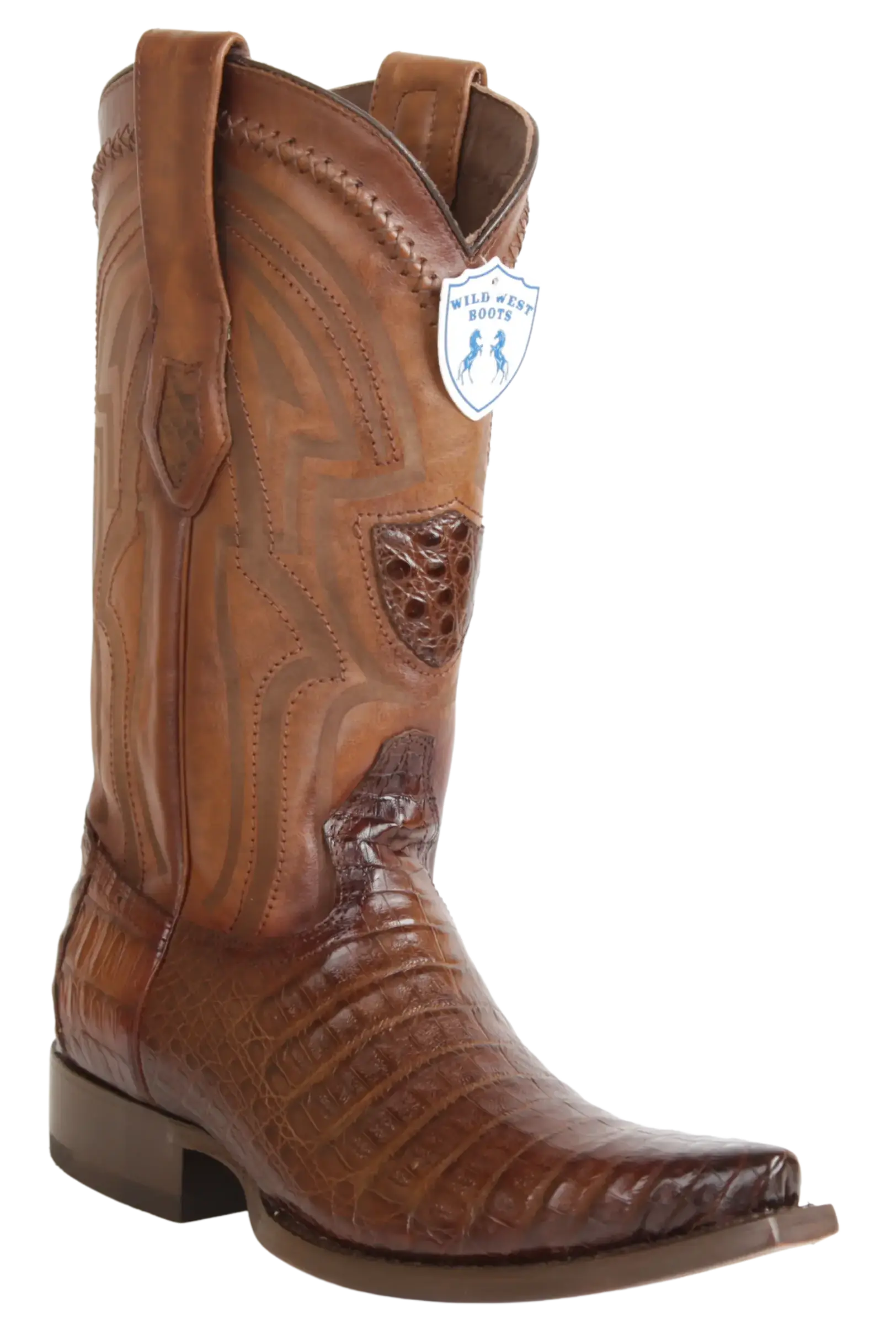 Wild West 294LI8216 Men's Faded Brown Genuine Caiman Crocodile Belly Snip Toe Cowboy Boots