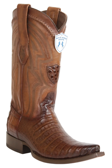 Wild West 294LI8216 Men's Faded Brown Genuine Caiman Crocodile Belly Snip Toe Cowboy Boots