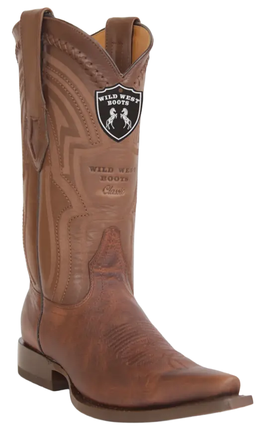 Wild West 294LI9940 Men's Walnut Genuine Leather Snip Toe Cowboy Boots