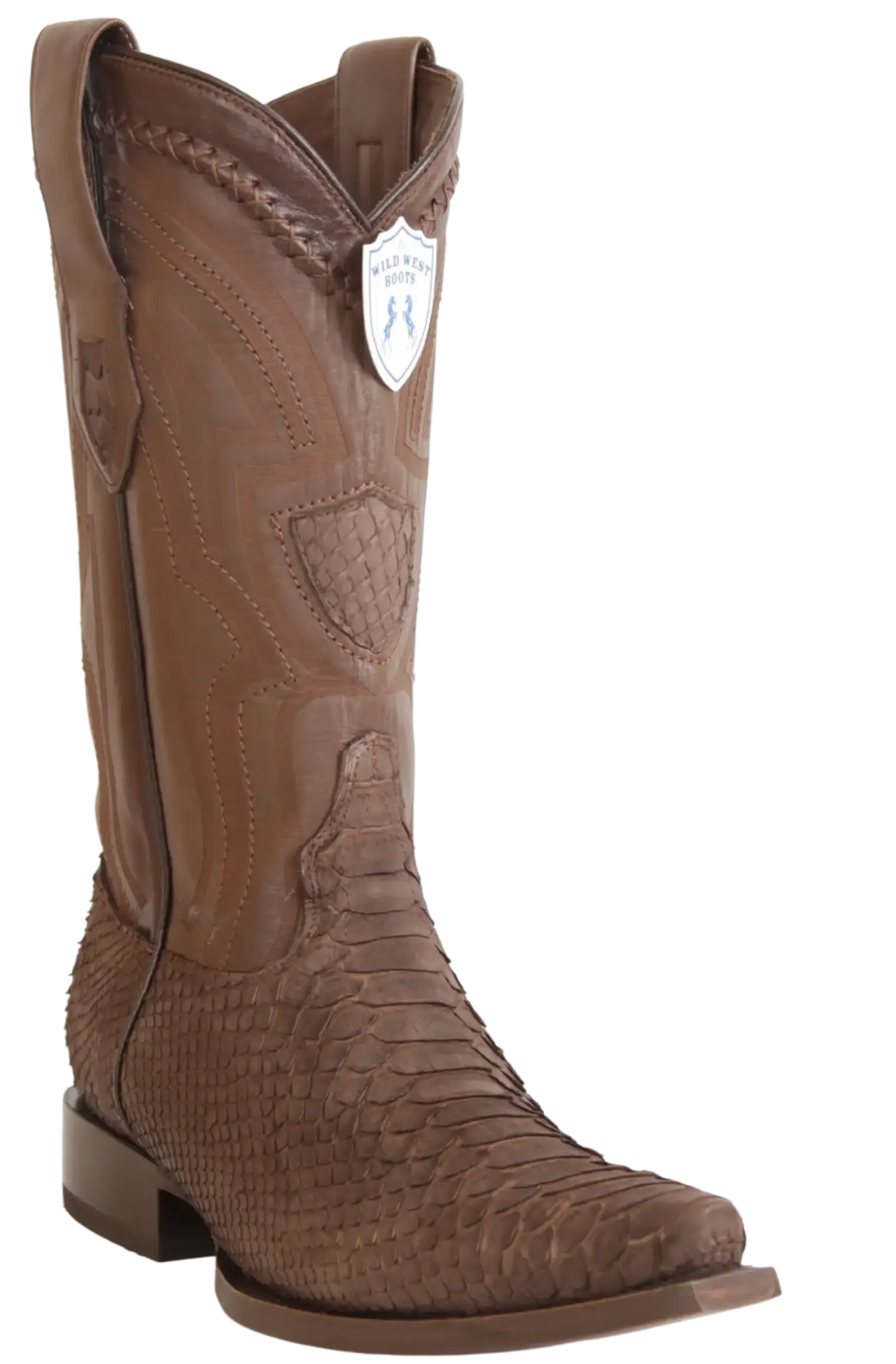 Wild West 294LIN5707 Men's Nubuck Brown Genuine Python Snip Toe Cowboy Boots
