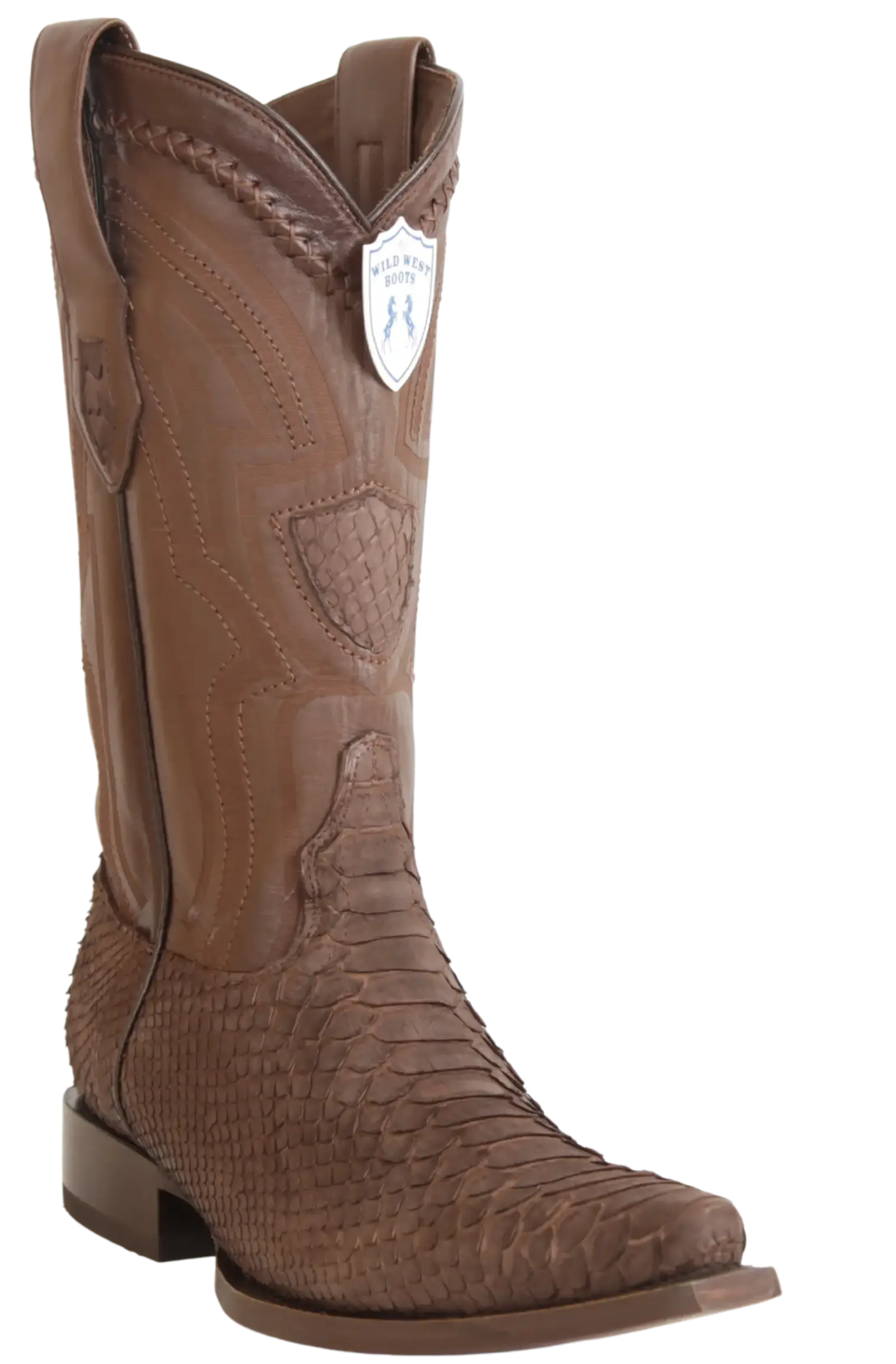 Wild West 294LIN5707 Men's Nubuck Brown Genuine Python Snip Toe Cowboy Boots