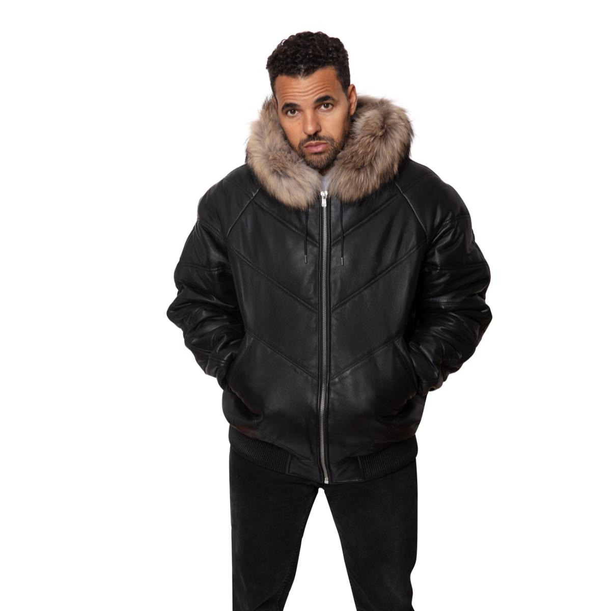 Jakewood 2950H Black Genuine Quilted Leather Bomber Jacket