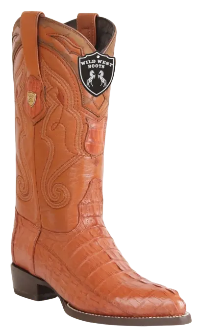 Wild West 2990103 Men's Cognac Genuine Caiman Crocodile Tail J Toe Cowboy Boots