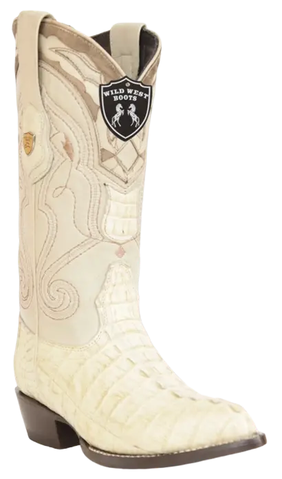 Wild West 2990104 Men's Winter White Genuine Caiman Crocodile Tail J Toe Cowboy Boots