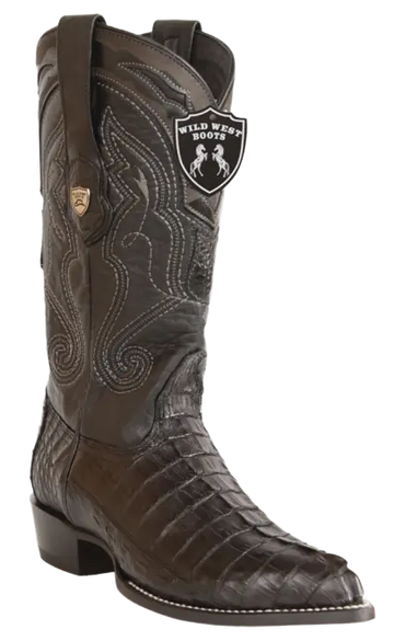 Wild West 2990105 Men's Black Genuine Caiman Crocodile Tail J Toe Cowboy Boots