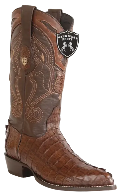 Wild West 2990107 Men's Brown Genuine Caiman Crocodile Tail J Toe Cowboy Boots