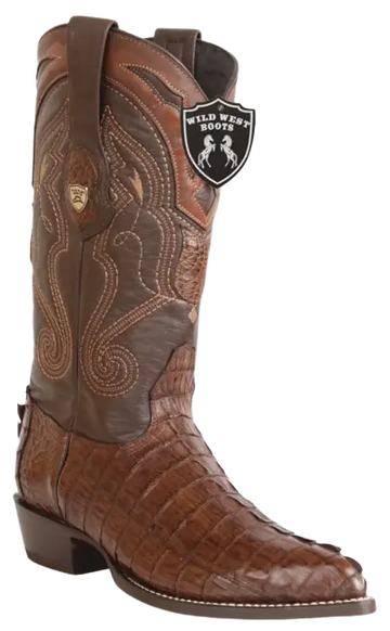 Wild West 2990107 Men's Brown Genuine Caiman Crocodile Tail J Toe Cowboy Boots