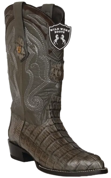 Wild West 2990109 Men's Gray Genuine Caiman Crocodile Tail J Toe Cowboy Boots