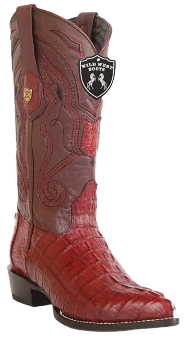 Wild West 2990106 Men's Burgundy Genuine Caiman Crocodile Tail J Toe Cowboy Boots