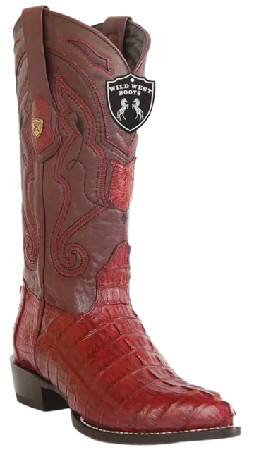Wild West 2990106 Men's Burgundy Genuine Caiman Crocodile Tail J Toe Cowboy Boots