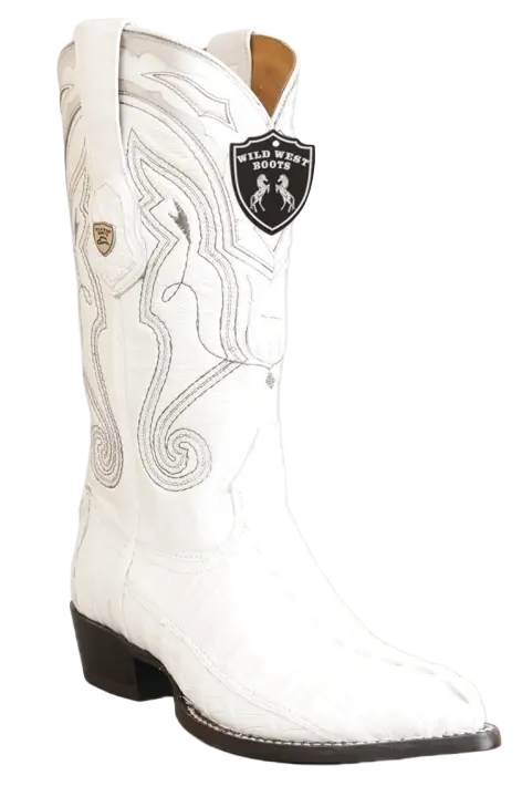 Wild West 2990128 Men's White Genuine Caiman Crocodile Tail J Toe Cowboy Boots