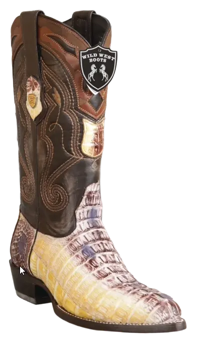 Wild West 2990149 Men's Natural Genuine Caiman Crocodile Tail J Toe Cowboy Boots