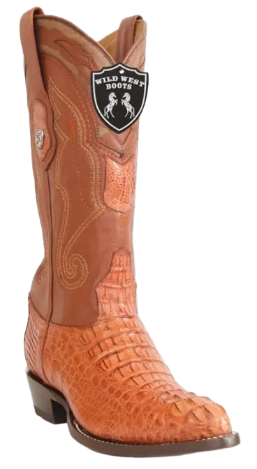 Wild West 2990203 Men's Cognac Genuine Caiman Crocodile Hornback J Toe Cowboy Boots