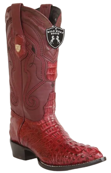 Wild West 2990206 Men's Burgundy Genuine Caiman Crocodile Hornback J Toe Cowboy Boots