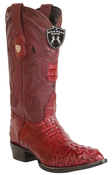 Wild West 2990206 Men's Burgundy Genuine Caiman Crocodile Hornback J Toe Cowboy Boots