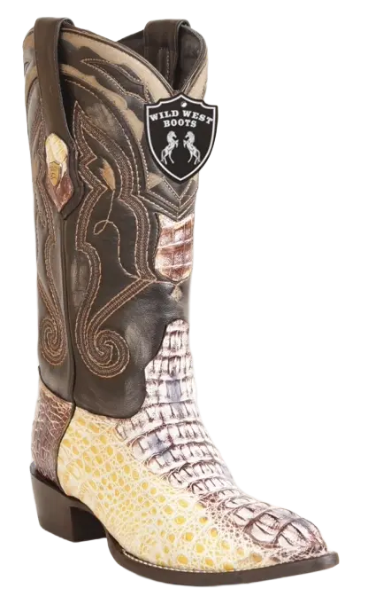 Wild West 2990249 Men's Natural Genuine Caiman Crocodile Hornback J Toe Cowboy Boots