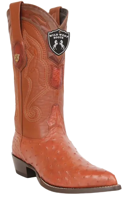 Wild West 2990303 Men's Cognac Genuine Ostrich J Toe Cowboy Boots