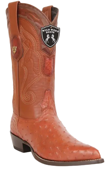 Wild West 2990303 Men's Cognac Genuine Ostrich J Toe Cowboy Boots