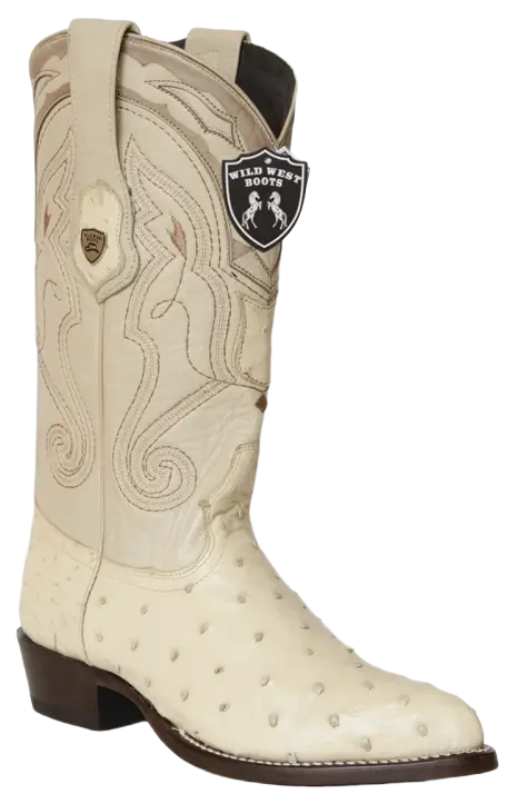 Wild West 2990304 Men's Winter White Genuine Ostrich J Toe Cowboy Boots