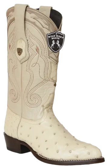 Wild West 2990304 Men's Winter White Genuine Ostrich J Toe Cowboy Boots
