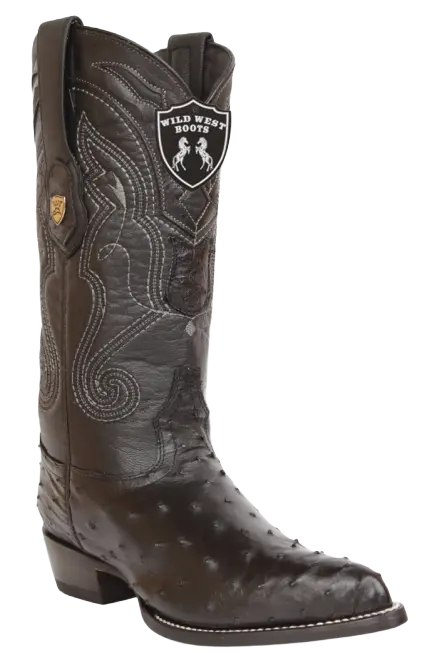Wild West 2990305 Men's Black Genuine Ostrich J Toe Cowboy Boots