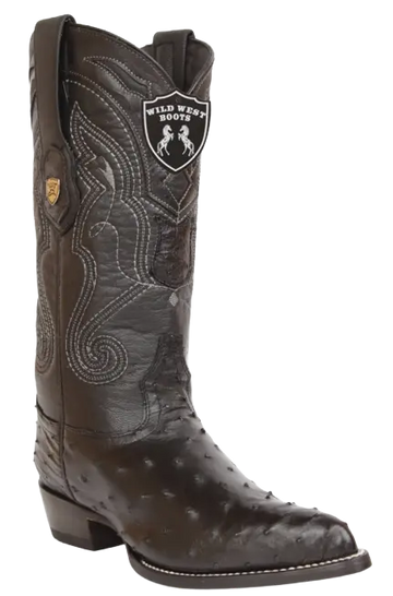 Wild West 2990305 Men's Black Genuine Ostrich J Toe Cowboy Boots