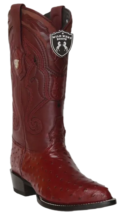 Wild West 2990306 Men's Burgundy Genuine Ostrich J Toe Cowboy Boots
