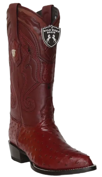 Wild West 2990306 Men's Burgundy Genuine Ostrich J Toe Cowboy Boots