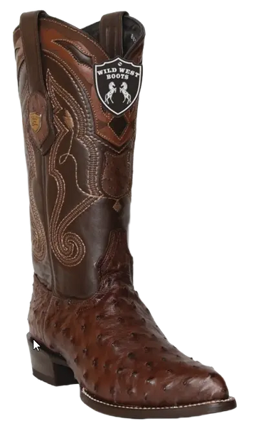 Wild West 2990307 Men's Brown Genuine Ostrich J Toe Cowboy Boots