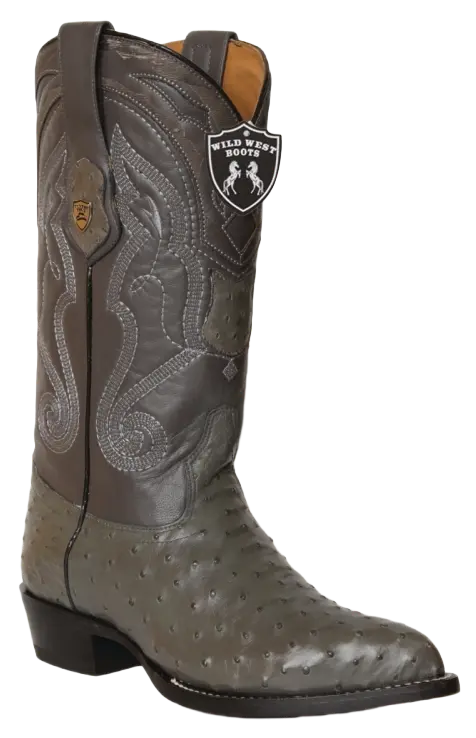 Wild West 2990309 Men's Gray Genuine Ostrich J Toe Cowboy Boots
