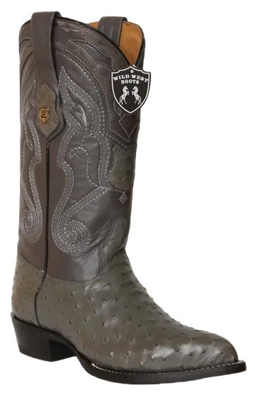 Wild West 2990309 Men's Gray Genuine Ostrich J Toe Cowboy Boots