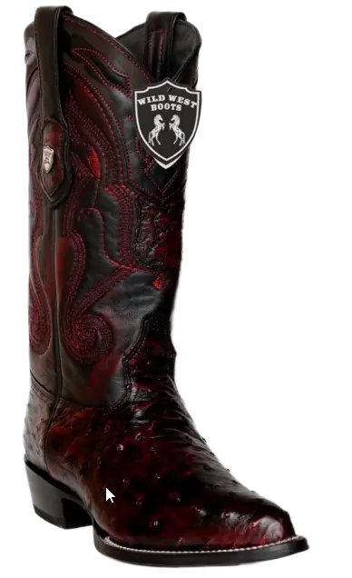 Wild West 2990318 Men's Black Cherry Genuine Ostrich J Toe Cowboy Boots