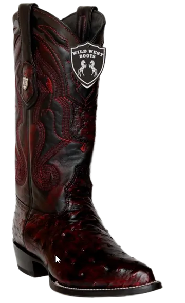 Wild West 2990318 Men's Black Cherry Genuine Ostrich J Toe Cowboy Boots