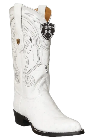 Wild West 2990328 Men's White Genuine Ostrich J Toe Cowboy Boots