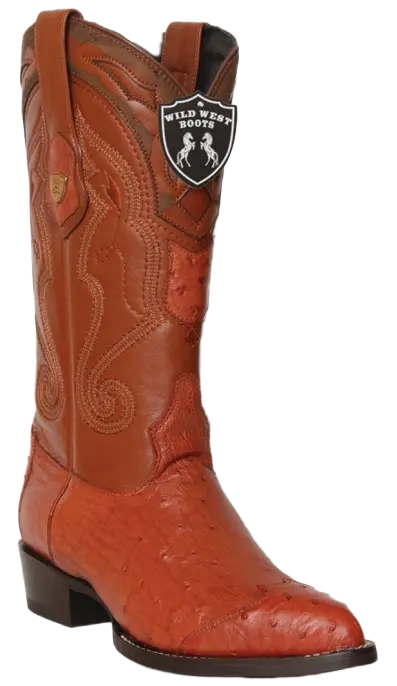 Wild West 2990403 Men's Cognac Genuine Smooth Ostrich J Toe Cowboy Boots