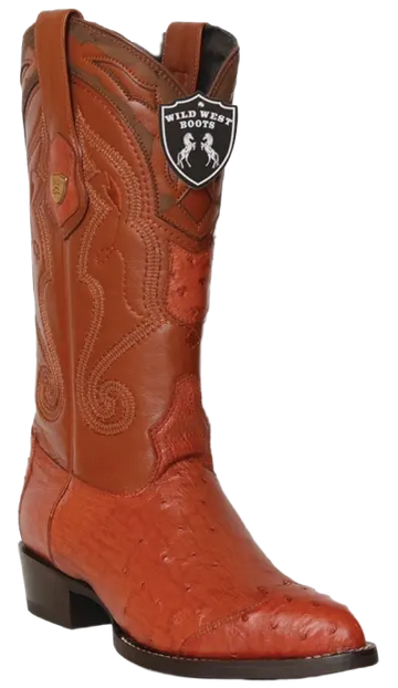 Wild West 2990403 Men's Cognac Genuine Smooth Ostrich J Toe Cowboy Boots
