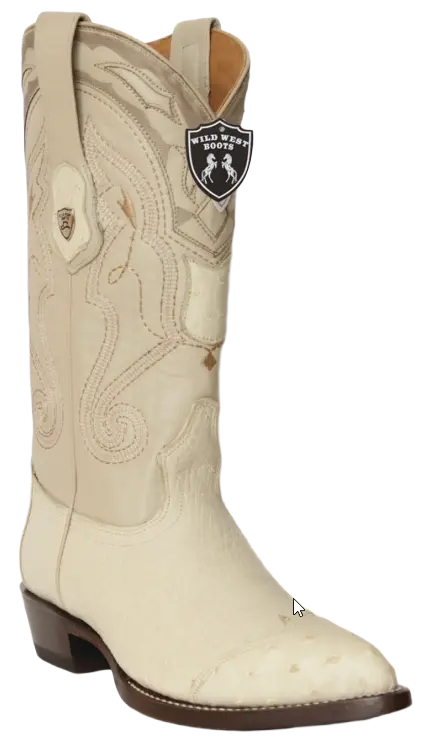 Wild West 2990404 Men's Winter White Genuine Smooth Ostrich J Toe Cowboy Boots
