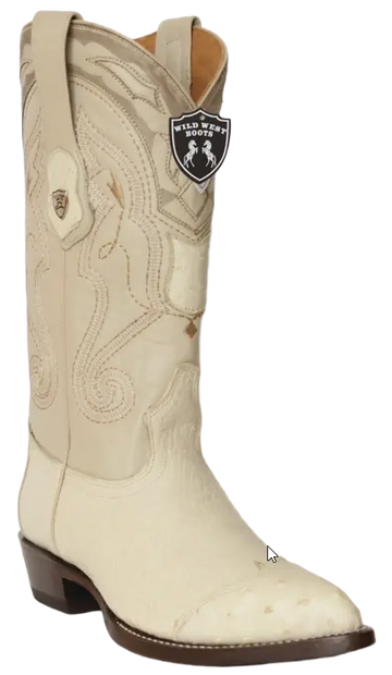 Wild West 2990404 Men's Winter White Genuine Smooth Ostrich J Toe Cowboy Boots