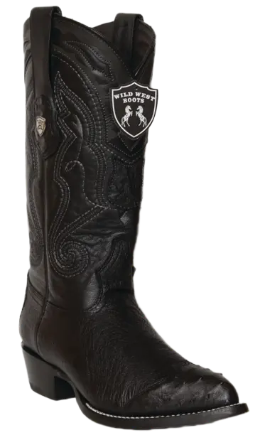Wild West 2990405 Men's Black Genuine Smooth Ostrich J Toe Cowboy Boots