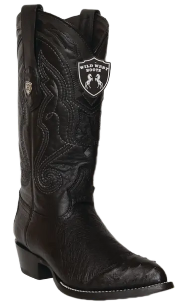 Wild West 2990405 Men's Black Genuine Smooth Ostrich J Toe Cowboy Boots
