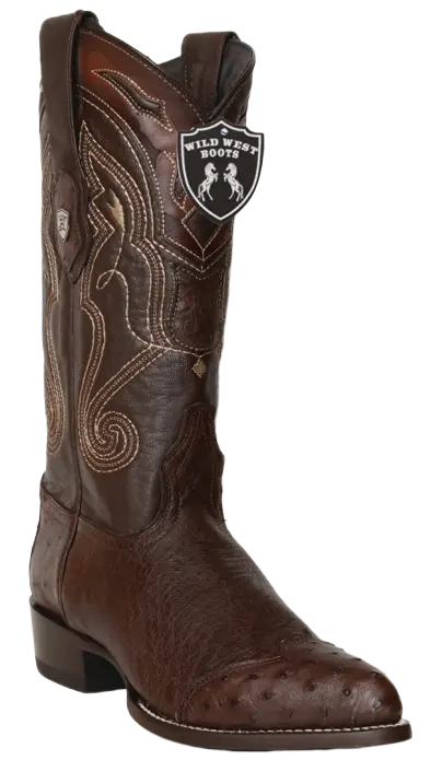 Wild West 2990407 Men's Brown Genuine Smooth Ostrich J Toe Cowboy Boots