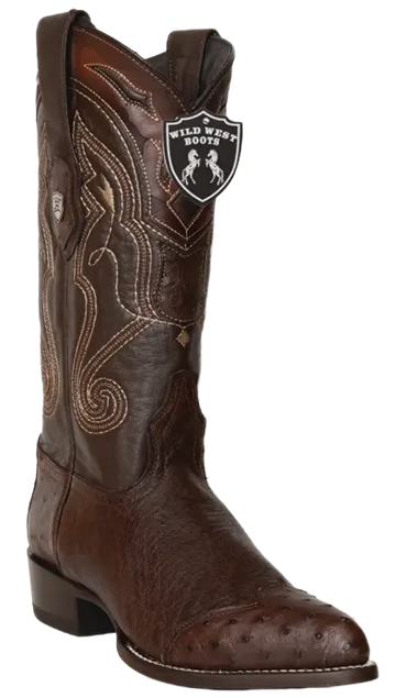 Wild West 2990407 Men's Brown Genuine Smooth Ostrich J Toe Cowboy Boots