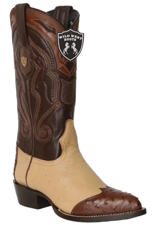 Wild West 2990467 Men's Oryx Brown Genuine Smooth Ostrich J Toe Cowboy Boots