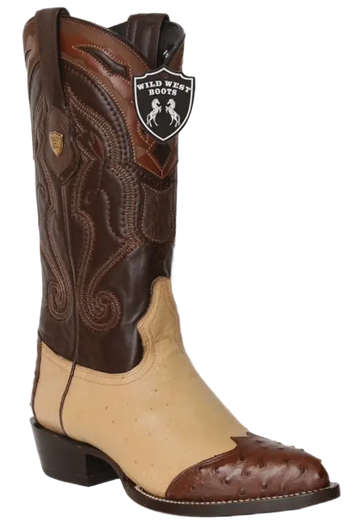 Wild West 2990467 Men's Oryx Brown Genuine Smooth Ostrich J Toe Cowboy Boots