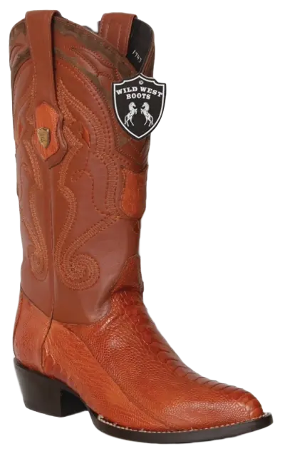 Wild West 2990503 Men's Cognac Genuine Ostrich Leg J Toe Cowboy Boots