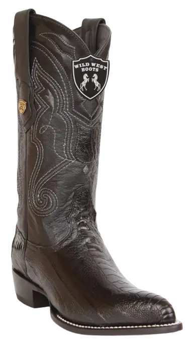 Wild West 2990505 Men's Black Genuine Ostrich Leg J Toe Cowboy Boots
