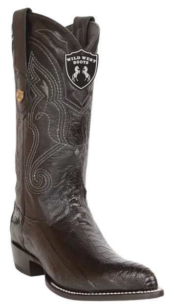 Wild West 2990505 Men's Black Genuine Ostrich Leg J Toe Cowboy Boots