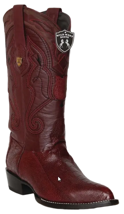 Wild West 2990506 Men's Burgundy Genuine Ostrich Leg J Toe Cowboy Boots