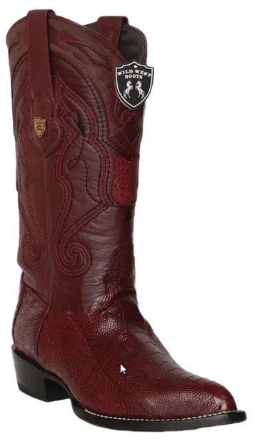 Wild West 2990506 Men's Burgundy Genuine Ostrich Leg J Toe Cowboy Boots