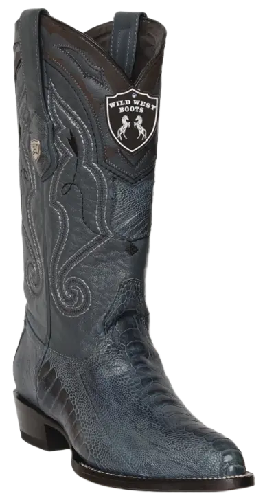 Wild West 2990514 Men's Blue Jean Genuine Ostrich Leg J Toe Cowboy Boots